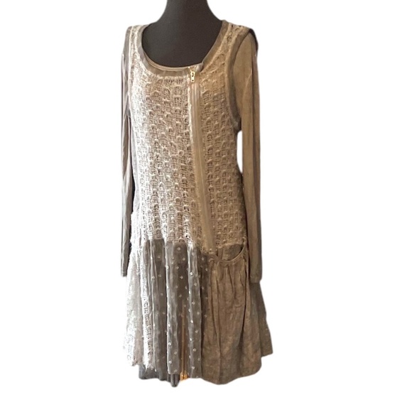 NWT Como No? By Biz 2 Piece Set Tunic Lace Long Sleeve Gray Dress, Large - Picture 1 of 10